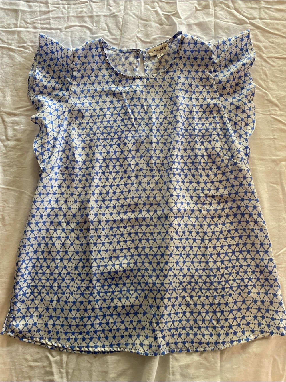 Maison Jules Blue & White Geometric Flutter Sleeve Blouse